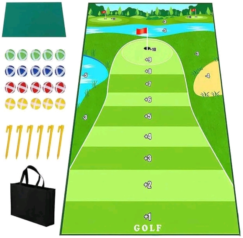 New - Golf Chipping Game with Golf Mats Practice . Pack Include 1 Large Mat , 1 Chipping Mat & 20 Sticky Balls . Golf Games for Outdoor Indoor Home and Backyard . Game mat measures 5ft&times;6ft