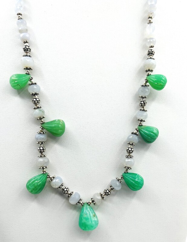 Sterling Silver Chalcedony and Green Onyx Necklace, Retail $450.00.