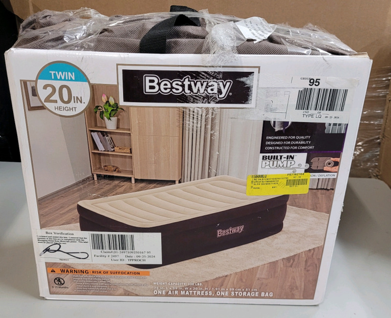 Bestway Twin Blow-Up Air Mattress w/Built-in Pump , Measures 75"&times;39"&times;20" . Store Return . R & T will Honor 5-Day Return on Mattress from Pickup Date