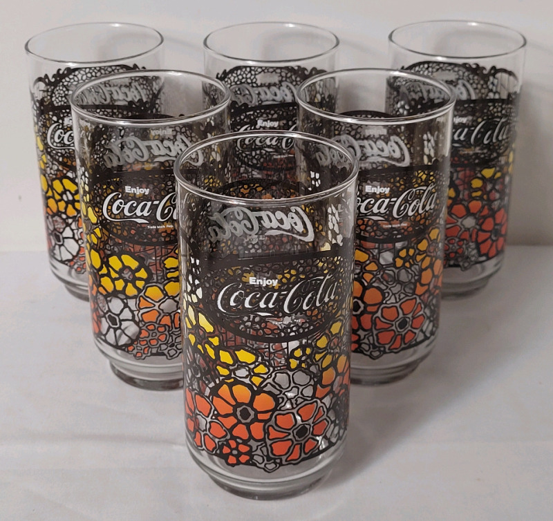 Vintage Coca-Cola Flower Glass Tumblers , Set of 6