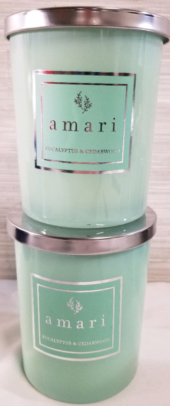 2 new AMARI SOY WAX 17oz candles eucalyptus & cedarwood