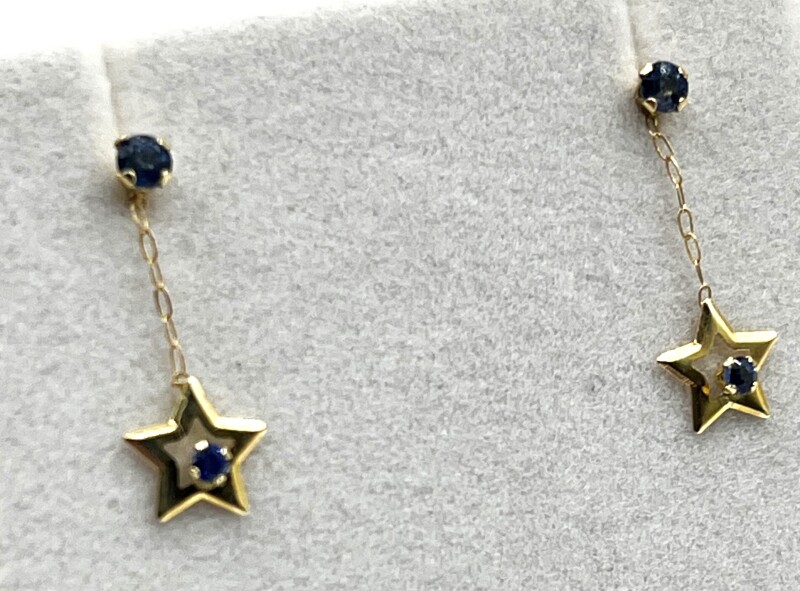 14KT Yellow Gold Natural Blue Sapphire Earring, Retail $350.00. Sapphire is the birthstone for September.