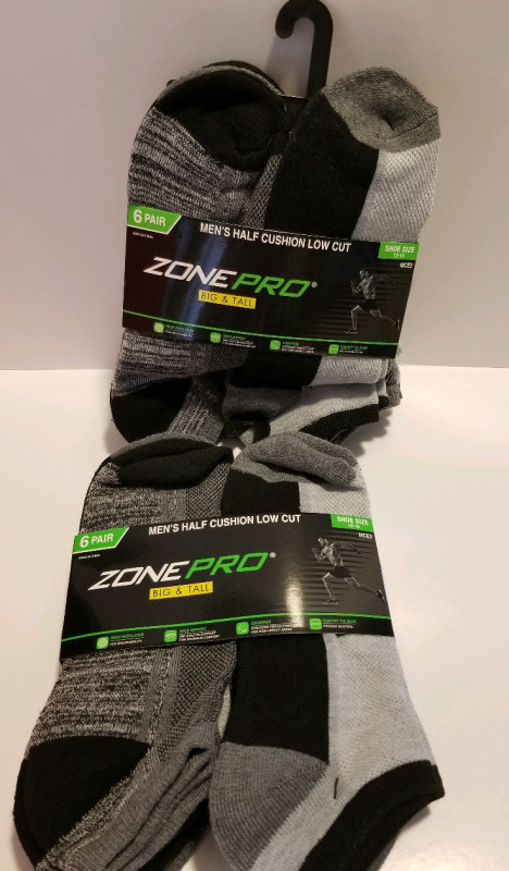 12 new pairs of men's Zone Pro big and tall low cut socks shoe size 12-16