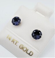14KT White Gold Natural Iolite 6mm Earring, Retail $350.00.