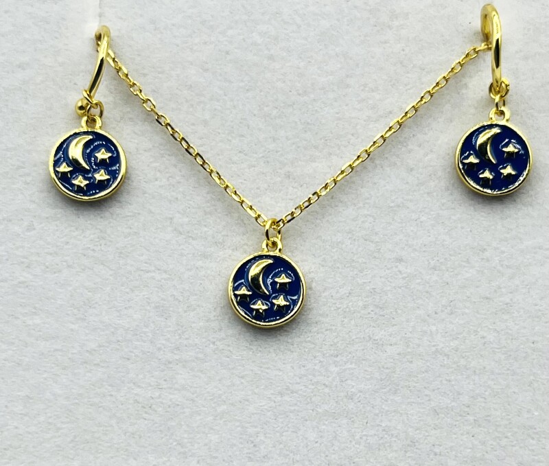Gold Plated Sterling Silver Enamel Finishing Earring and Necklace, W/A $400.00.