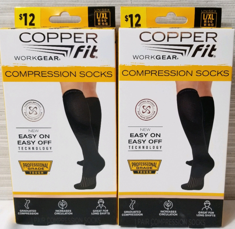 2 new unisex pairs of COPPER FIT Compression Socks size L/XL