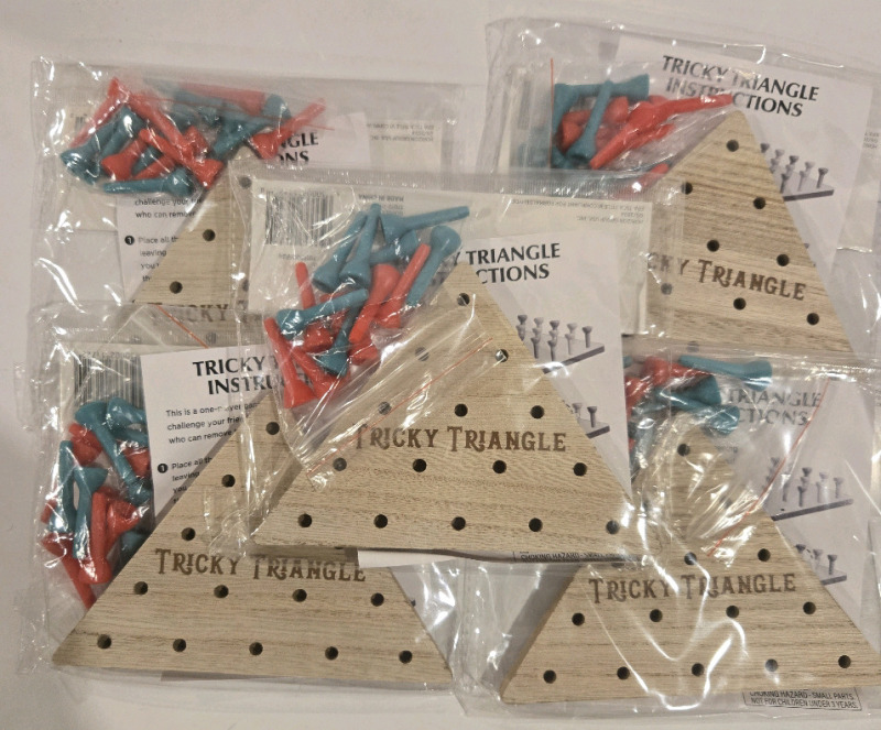 5 New | Mini Wooden Tricky Triangles | Includes 1 Board & 14 Game Pcs & 1 Instruction Sheet