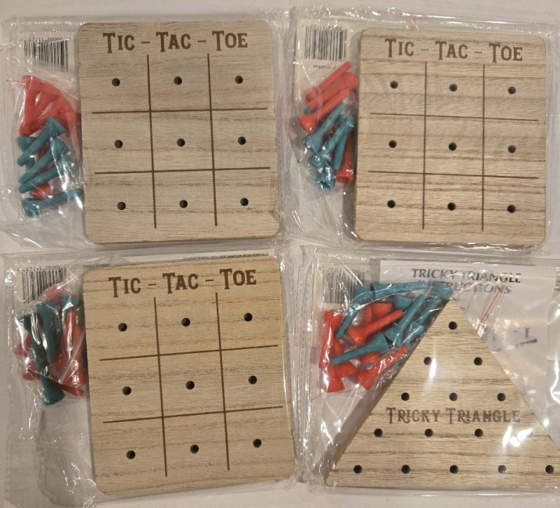 4 New | Mini Wooden Games | 3 Tic Tac Toe & 1 Tricky Triangles Game