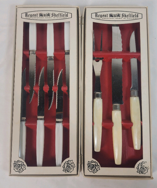 Vintage Regent Sheffield Steak Knife & Carving Cutlery Set in Original Box