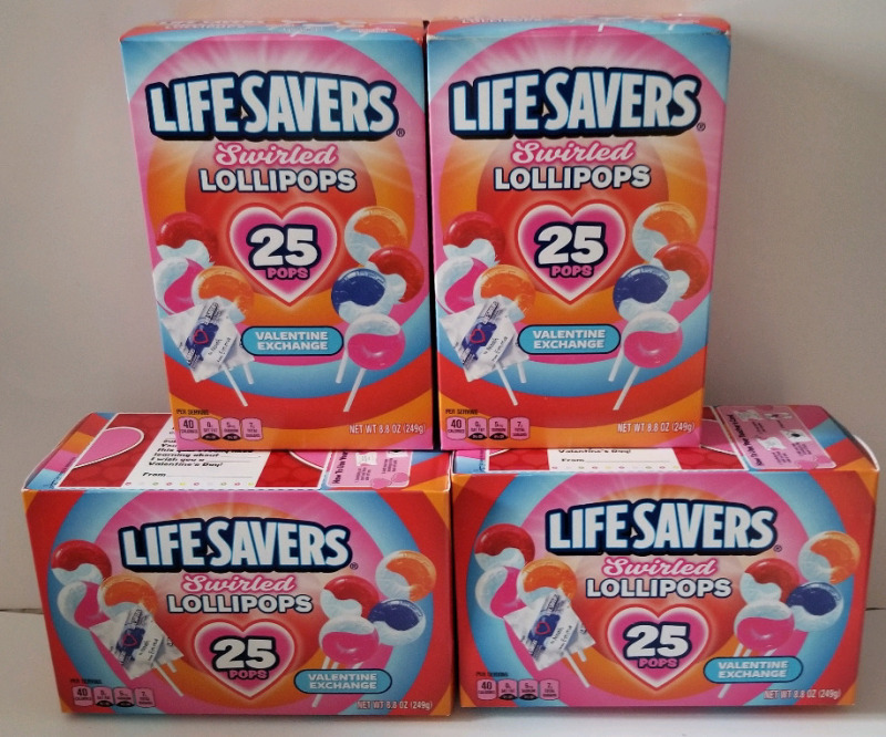 4 new (8.8 oz) boxes of Life Savers swirled Lollipops 25 per box bb 10/09/2027