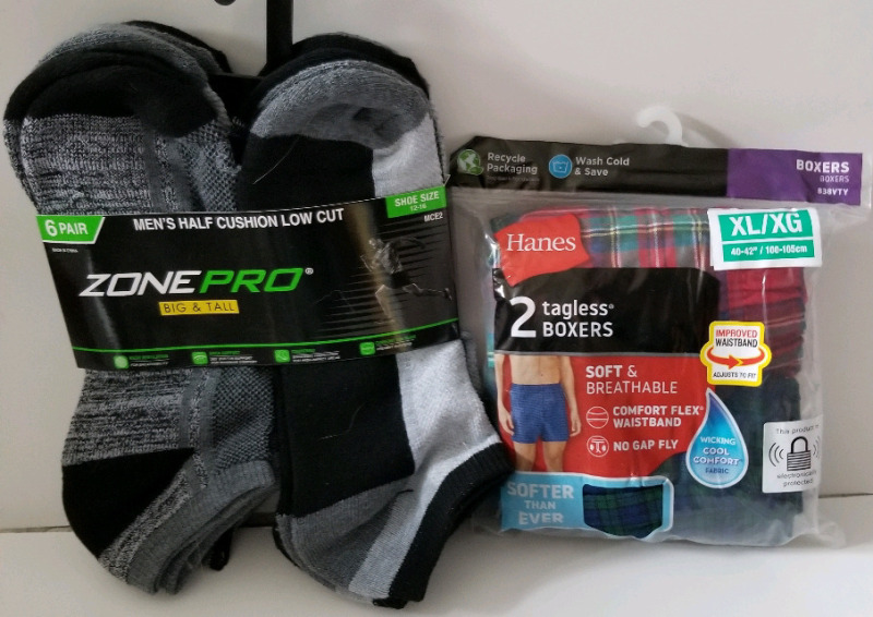New men's big & tall socks 6 pack size 12-16 & 2 xl tagless boxers