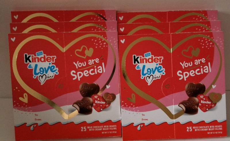 6 new (3.7 oz) Kinder Love Mini Hearts 25 hearts per pack bb August 2025