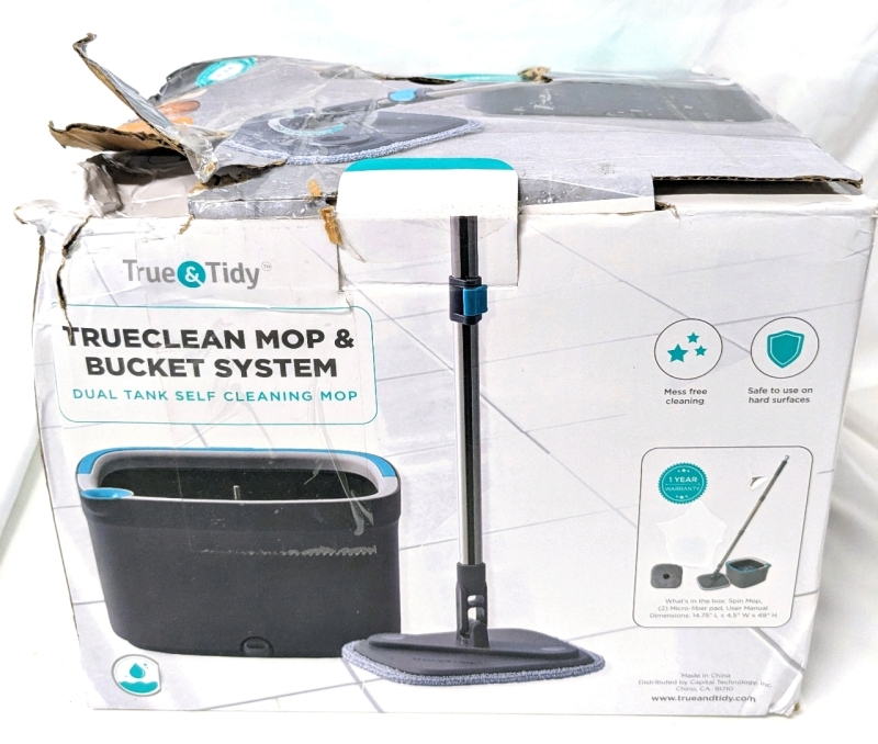 As-New in Box TRUECLEAN Mop & Bucket System : Dual Tank Self Cleaning Mop with 2 Microfiber Pads