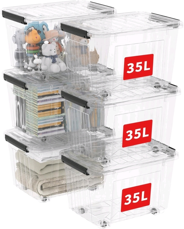 New in Box Set of 6 CETOMON 40QT Plastic Stackable Storage Bins with Wheels - 29.8" x 13.9" x 12.2" | Retails Over $50