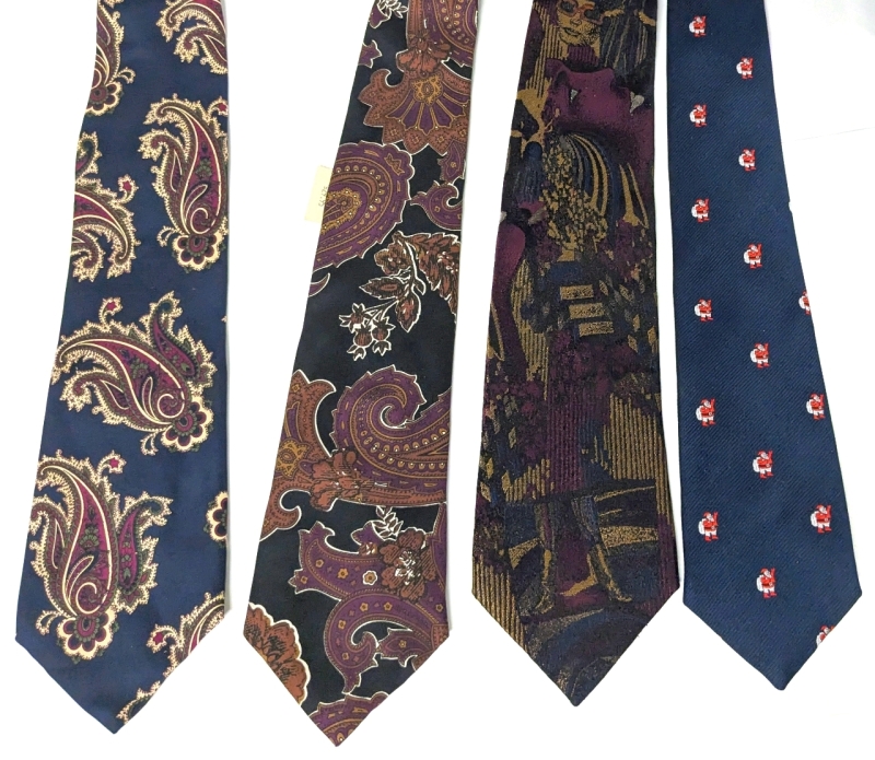 4 Vintage Old New Stock Men's Suit Ties including 3&times; 100% Silk Made in Canada, Italy & France