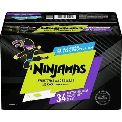 New Size Large (64-95lbs) Kids NINJAMAS Nighttime Disposable Underwear - 34-Pack