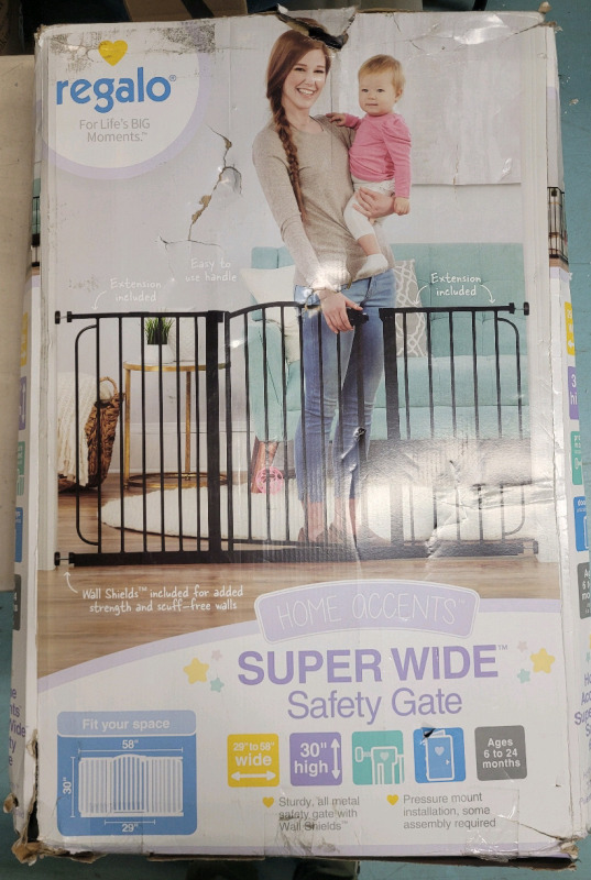 Regalo Super Wide Safety Gate , Fits upto 29" - 58" . As Is Store Return , Cannot Confirm if Hardware included