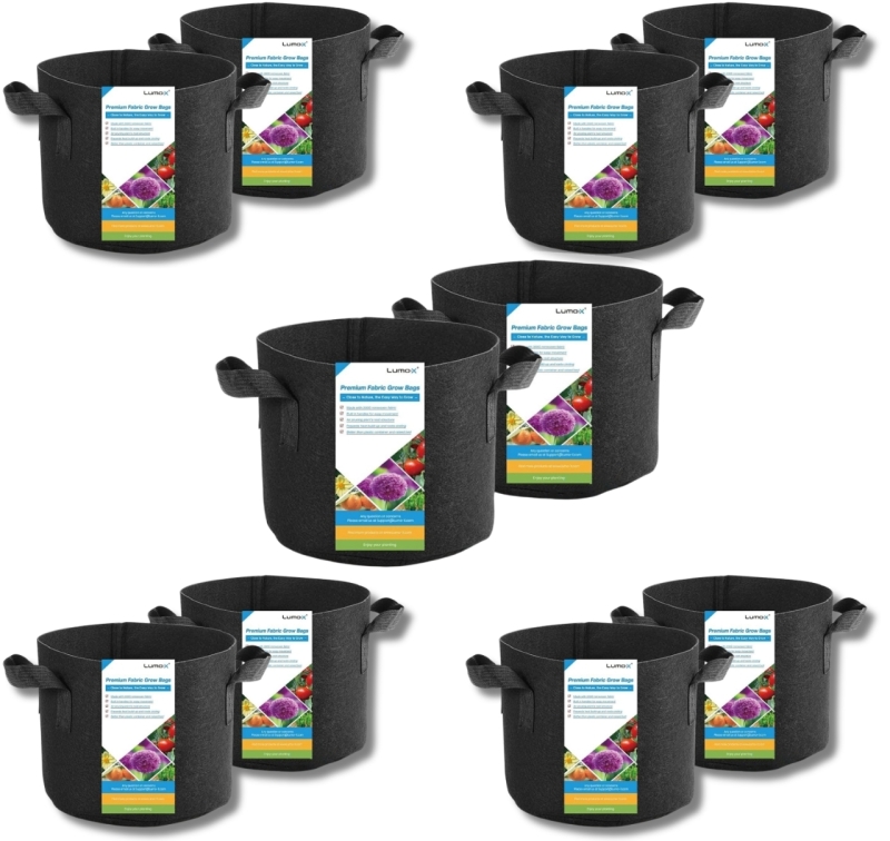 New Lumo-X 10-Pack 15-Gallon Grow Bags - Nonwoven Fabric Plant Pots with Heavy Duty Nonwoven Fabric and Handles | Retails Over $100!