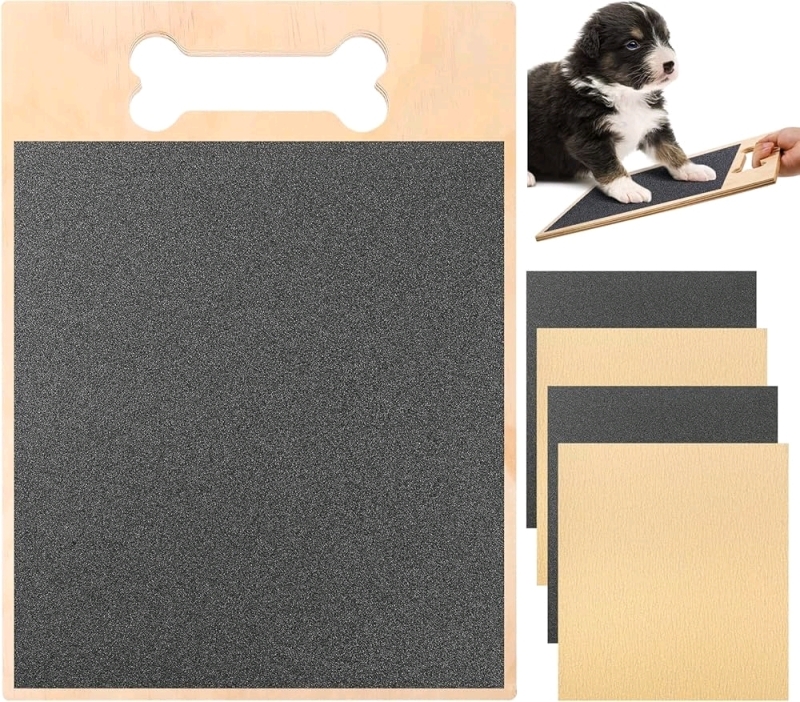 New Dog Scratch Pad - Durable Dog Nail Scratch Board with 4 Sandpapers, Safe and Effective for Trimming Pet's Nails Replacing Nail Clippers (Soft & Coarse Grit)