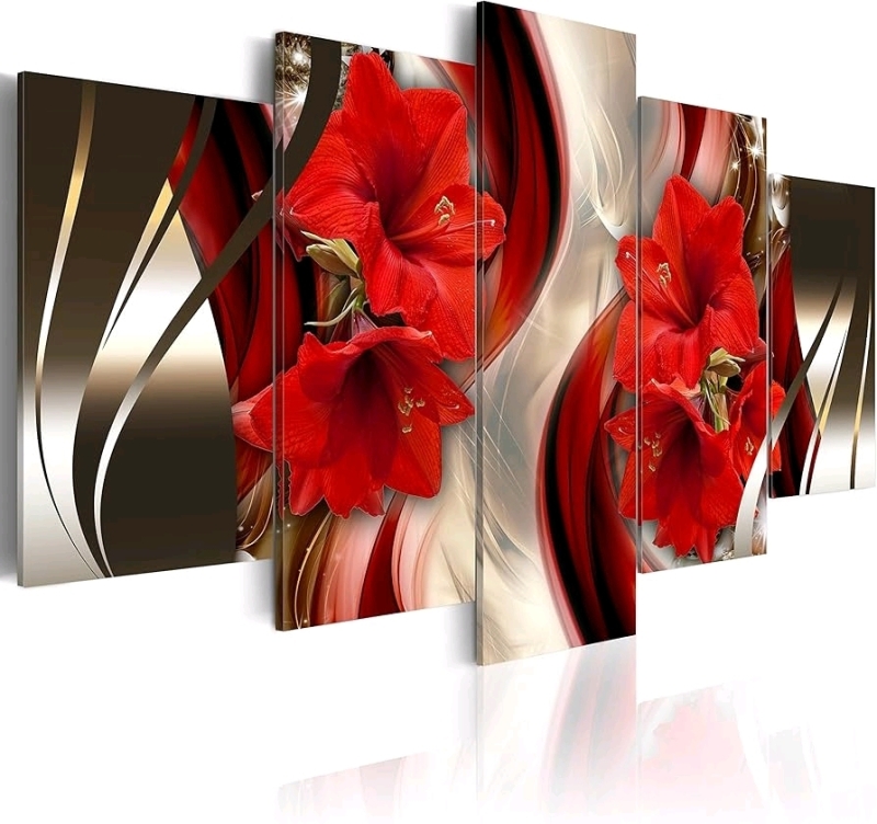 New 5pc Artgeist Canvas Wall Art Print Abstract Flowers Lily 80x40 inch Retails for $325