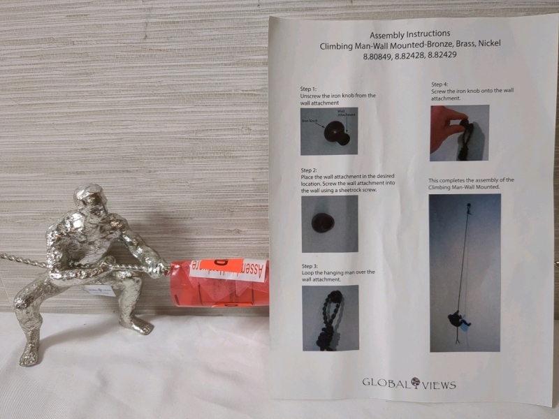 New Climbing Man Metal 44" Wall Mounted Statue