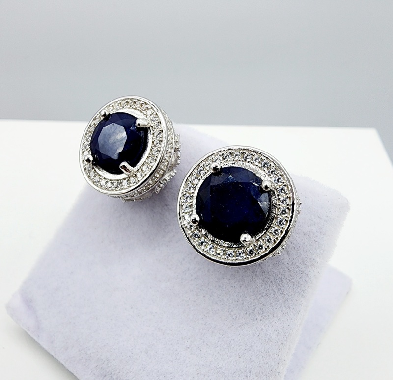 Sterling Silver Natural Blue Sapphire (5.78ct) with CZ 2.40ct) Earring, W/A $985.00.