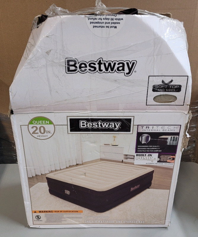Bestway Queen Blow-Up Air Mattress w/Built-in Pump , Measures 80"&times;60"&times;20" . Store Return . R & T will Honor 5-Day Return on Mattress from Pick-Up Date .