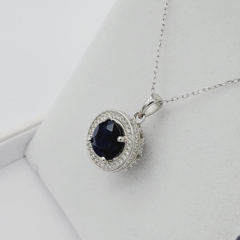 Sterling Silver Natural Blue Sapphire (2.6ct) with CZ (0.80ct) Pendant with Sterling Silver Chain, W/A $575.00. Sapphire is the birthstone for September.