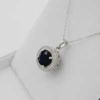 Sterling Silver Natural Blue Sapphire (2.6ct) with CZ (0.80ct) Pendant with Sterling Silver Chain, W/A $575.00. Sapphire is the birthstone for September.
