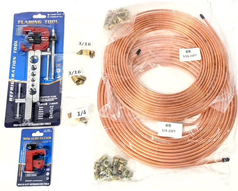 New Tube Flaring Tool CT-2020 (3/16" - 5/8"), Mini Tube Cutter CT-128 (1/8" - 7/8"), 2&times; Copper Tubing 25' ea (3/16 & 1/4) + More