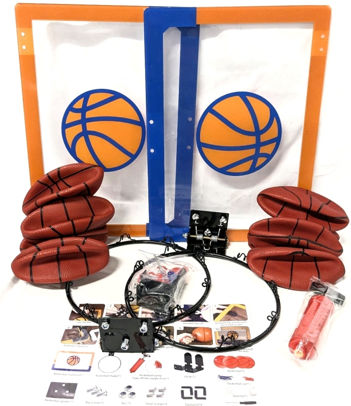 New Kid's Indoor Mini Basketball Nets with 2 Backboards, 8 Mini Balls, 2 Pumps, 2 Hoops, 1 Net & 1 Set of Brackets | Backboards 16.5" &times; 13" ea