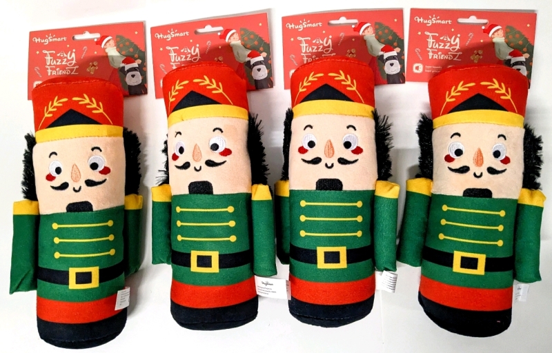 4 New HugSmart Fuzzy Friendz 8.5" Nutcracker Super Squeaky Toys for Gentle Chewer Dogs