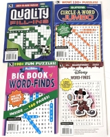 4 New Paperback Puzzle Books: 3&times; Word-Finds (Including Disney), 1&times; Crossword Fill-Ins