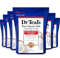 6 New Packs | 36LBS Total Dr Teal's Pure Epsom Magnesium Salt Soak, Fragrance Free