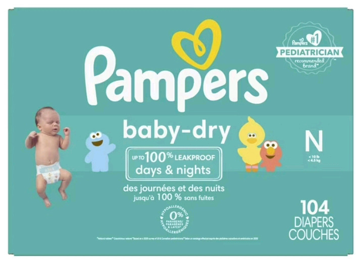 New in Box | 104pck Pampers Baby-Dry Size N ( < 10lb )