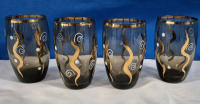 4 Vintage Hand Painted MCM Look Glasses 3" Tall