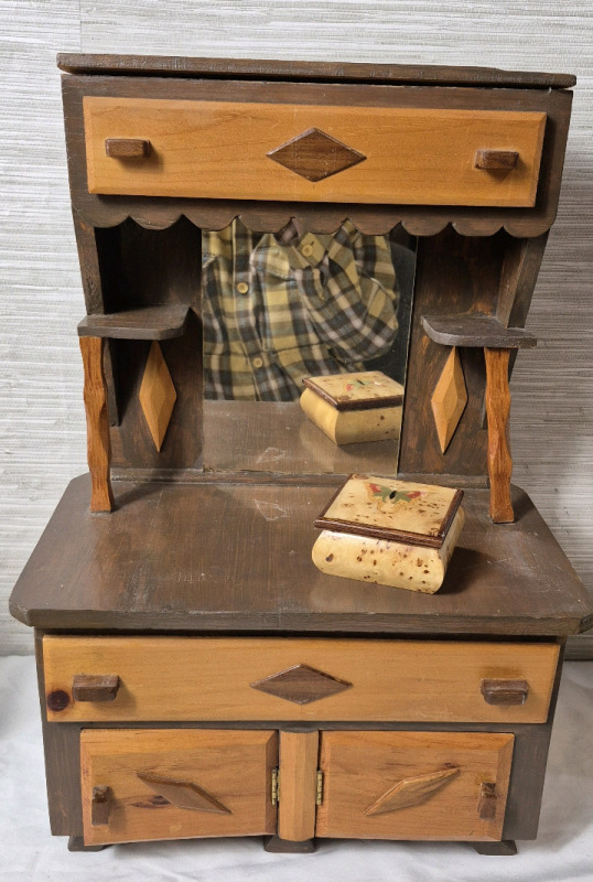 Wooden Salesman Sample Style Dresser Top Cabinet 20" Tall & Trinket Box Italy