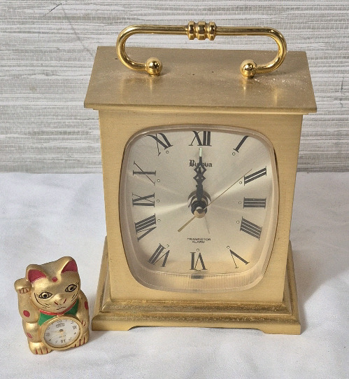 Bulova Brass Case Mantel Carriage Clock 6" Tall Battery Operated
