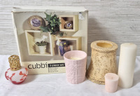 As New 3 Piece Wooden Wall Shelves Cubes & Candles