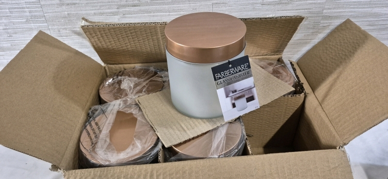6 New Faberware Glass Canister with Lids 27 oz Each Canister
