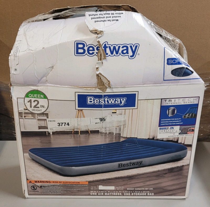 Bestway Queen Blow-Up Air Mattress w/Built-in Pump , Measures 80"&times;60"&times;12" . Store Return . R & T will Honor 5-Day Return on Mattress from Pick-Up Date .