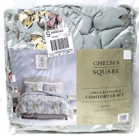 New QUEEN Size Chelsea Square 3-Piece Reversible Comforter Set