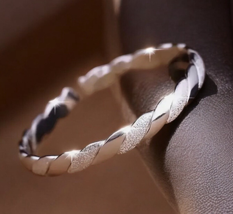Elegant Twisted Cuff Bracelet 925 Sterling Silver Textured Matte Finish Open Design Approximately 2.2 - 2.5 Inch Diameter