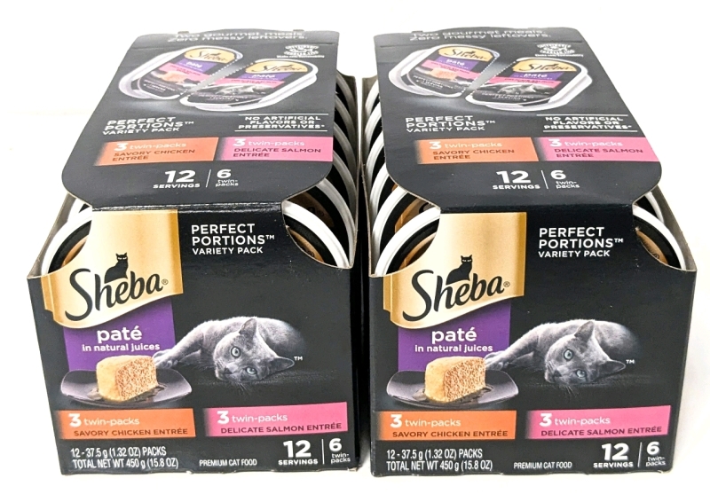 2 New Boxes SHEBA Perfect Portions Twin-Pack Pat&eacute; Cat Food - 3&times; Chicken, 3&times; Salmon in Each 450g Box | BB 03/2026
