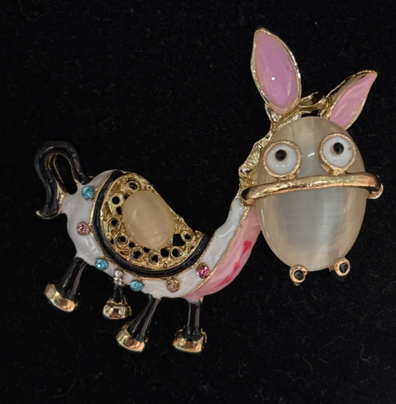 Unique Rhinestone Enamel Donkey Brooch Vintage-Inspired <br/>Approximately 2 x 2.5 Inch
