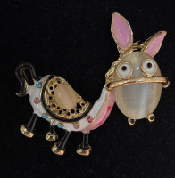 Unique Rhinestone Enamel Donkey Brooch Vintage-Inspired <br/>Approximately 2 x 2.5 Inch