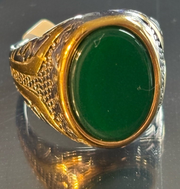 316L Stainless Steel Ring with Natural Green Onyx Mosaic Size 12