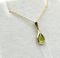 14KT Yellow Gold Natural Peridot Pendant with Gold Plated Sterling Silver Chain, Retail $350.00. Peridot is the birthstone for August.