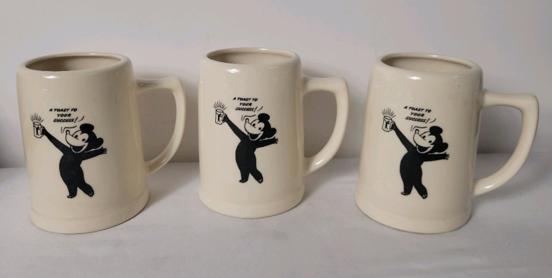 Three (3) Vintage Dow Ale Mug Stein Kingsbeer, Mouse Figure A Toast to Your Success Canadian Brewery .