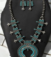 Turquoise Zinc Alloy Handcrafted Beaded Bohemian Western Style Vintage Fashion Necklace and Earrings Set